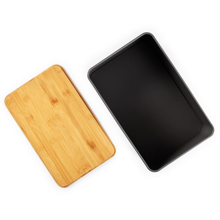 Stigby 2-in-1 bread box with cutting board sheet metal bamboo Black
