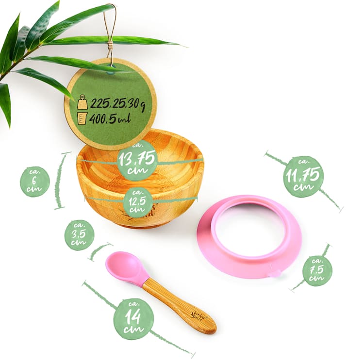 Barnservis med bambuskål och sked 400 ml inklusive sugkopp Ø: 13,7 cm Rosa