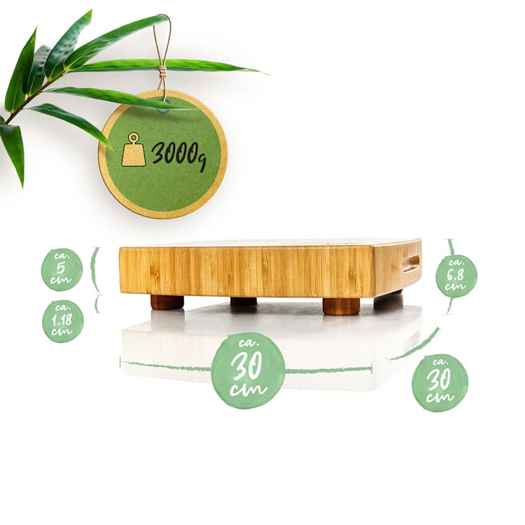 Bamboo chopping board 30 x 6.8 x 30 cm (WxHxD) stand feet handle easy care