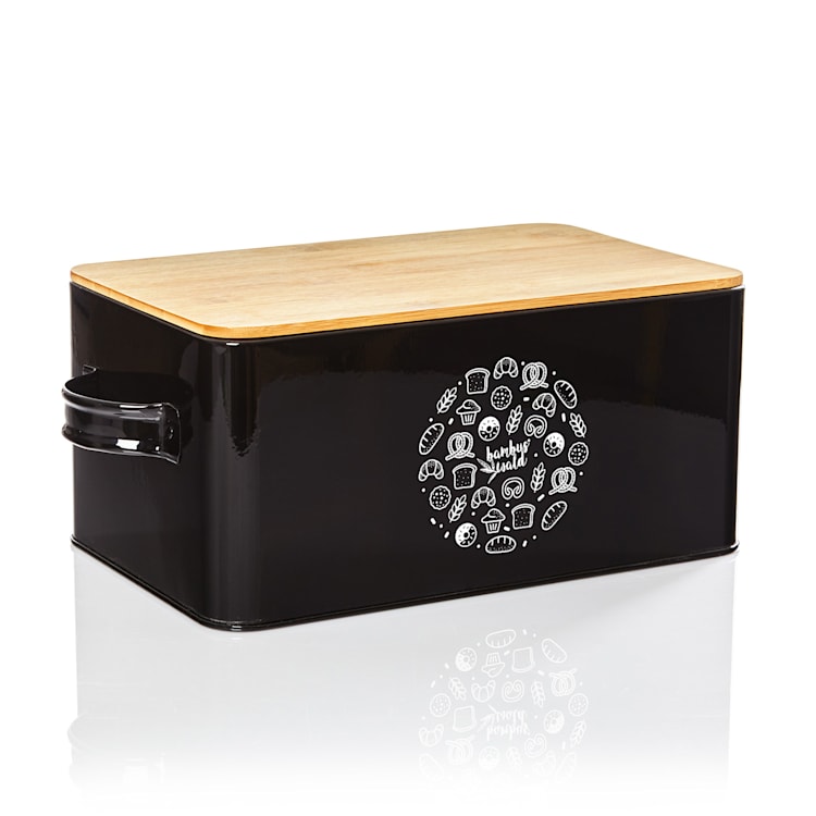 Gistad bread box sheet metal bamboo lid 44 x 16 x 21 cm (WxHxD) rectangular Black