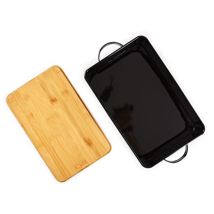 Gistad bread box sheet metal bamboo lid 44 x 16 x 21 cm (WxHxD) rectangular Black
