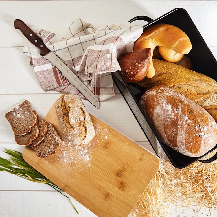 Gistad bread box sheet metal bamboo lid 44 x 16 x 21 cm (WxHxD) rectangular Black