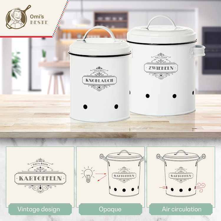 Storage pots set of 2 sheet metal round lid 2-pc set | White