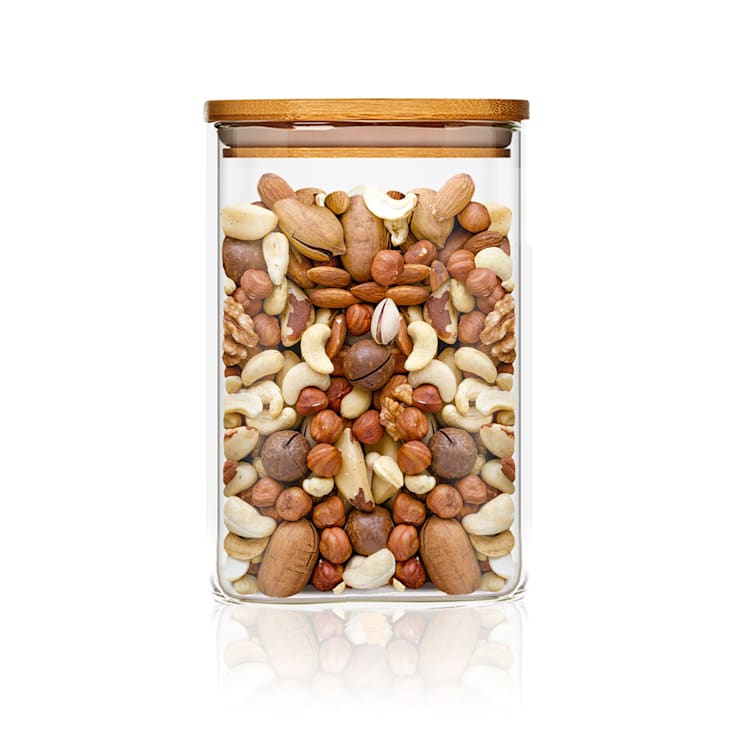 Eckiges Glas mit Bambusdeckel luftdicht mit Silikonring 10x16x10 cm 1200 ml 1200 ml