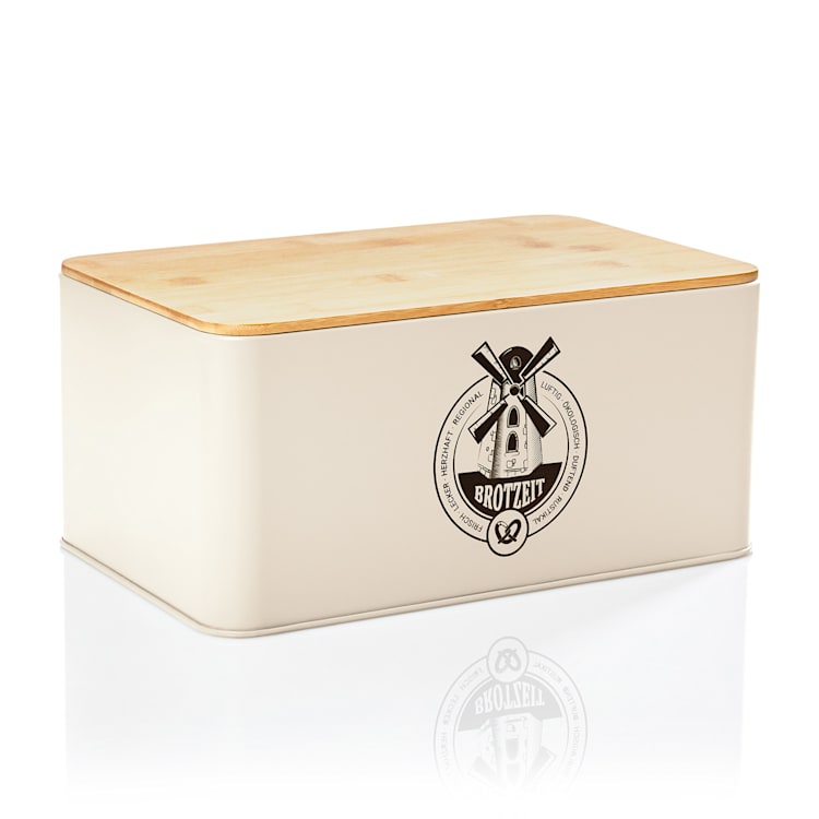 Stigby 2-in-1 Brotkasten mit Schneidebrett Metallblech Bambus Beige