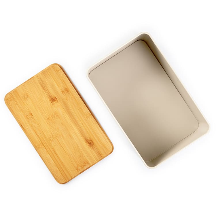 Stigby 2-in-1 Brotkasten mit Schneidebrett Metallblech Bambus Beige