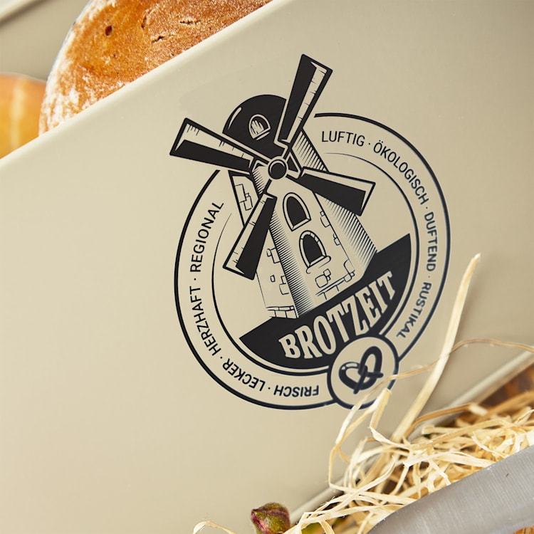 Stigby 2-in-1 Brotkasten mit Schneidebrett Metallblech Bambus Beige