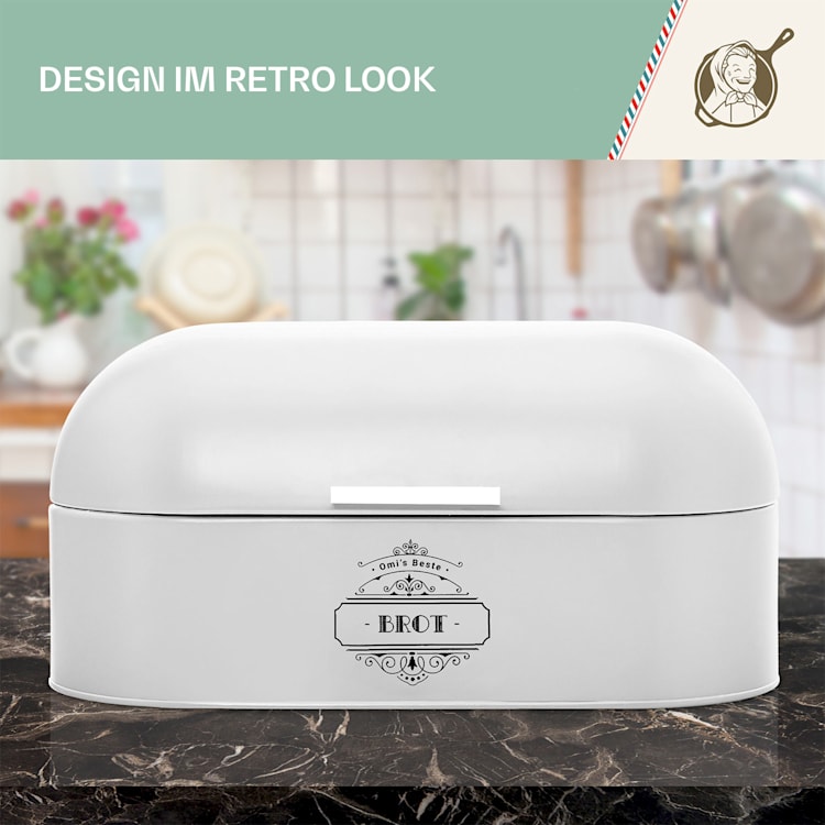 Metallbrotbox mit Holzgriff Metallblech aromadicht Retro-Look Weiß