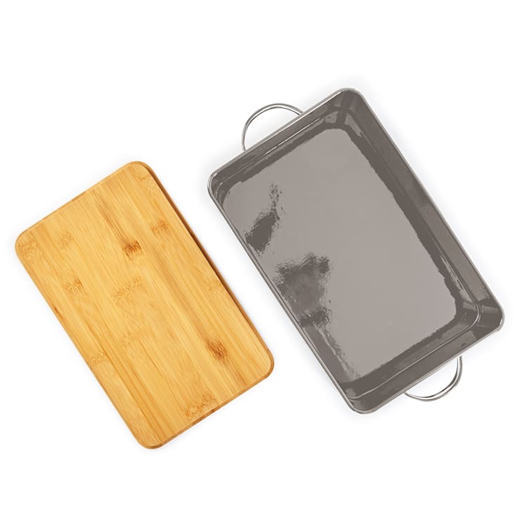 Gistad bread box sheet metal bamboo lid 44 x 16 x 21 cm (WxHxD) rectangular Grey