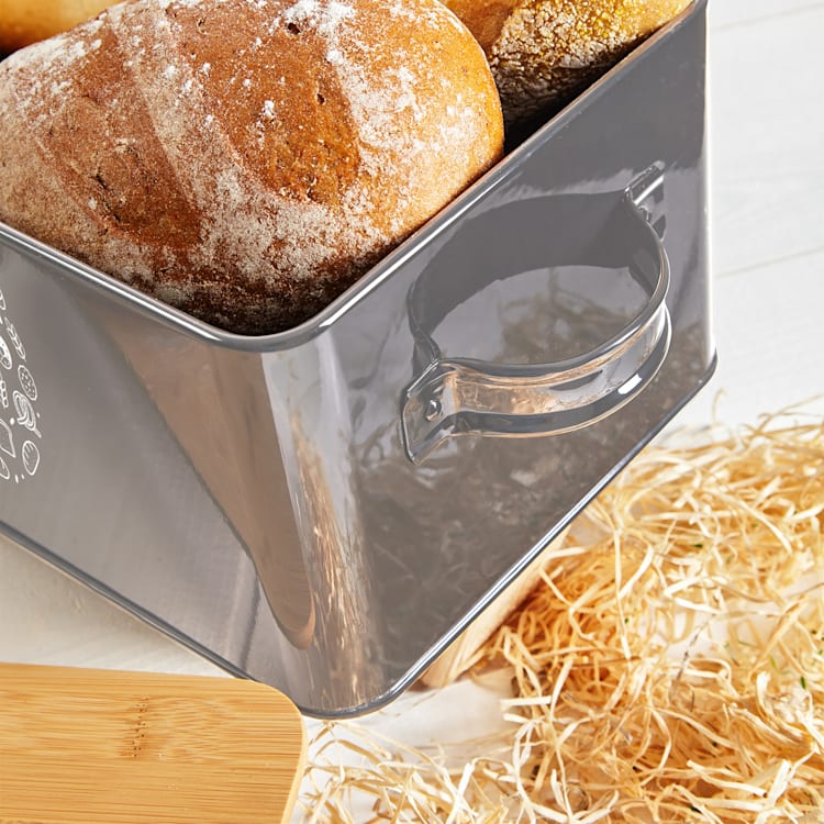 Gistad bread box sheet metal bamboo lid 44 x 16 x 21 cm (WxHxD) rectangular Grey
