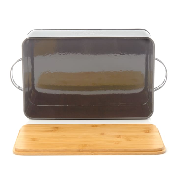 Gistad bread box sheet metal bamboo lid 44 x 16 x 21 cm (WxHxD) rectangular Grey