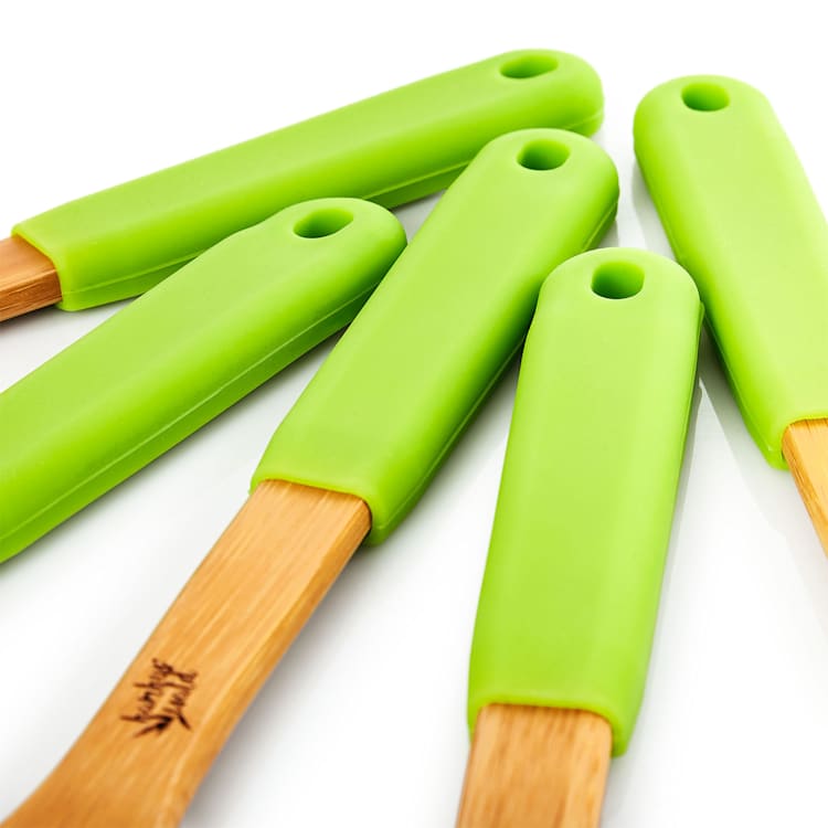 Accessoires de cuisine set de 5 spatules | manches en silicone | durable | bambou