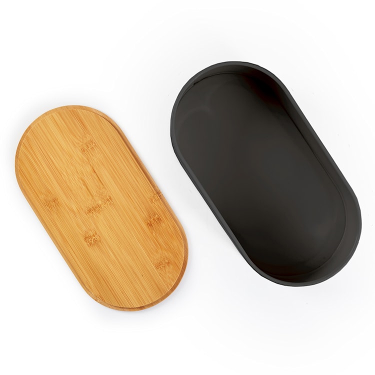 Rök Brotbox Metallblech Bambusdeckel 33,5 x 13 x 18 cm (BxHxT) oval Schwarz