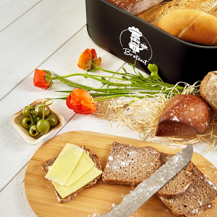 Rök Brotbox Metallblech Bambusdeckel 33,5 x 13 x 18 cm (BxHxT) oval Schwarz