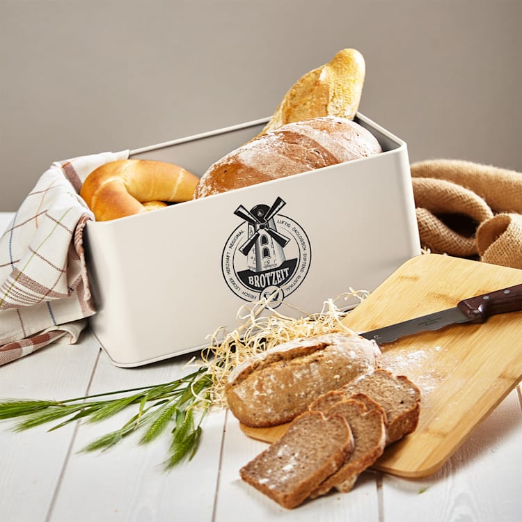 Stigby 2-in-1 Brotkasten mit Schneidebrett Metallblech Bambus Weiß