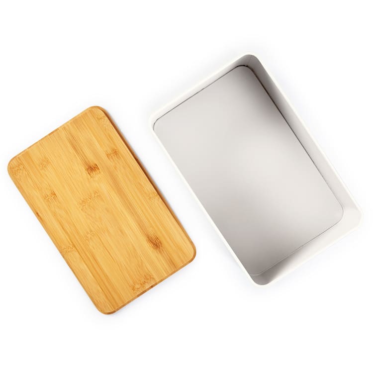 Stigby 2-in-1 Brotkasten mit Schneidebrett Metallblech Bambus Weiß