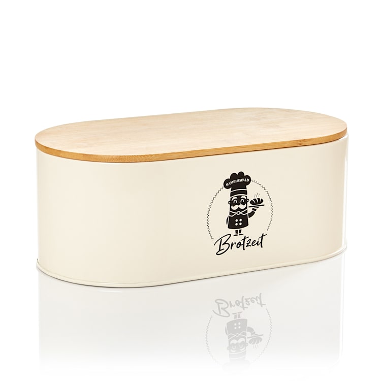 Rök bread box sheet metal bamboo lid 33.5 x 13 x 18 cm (WxHxD) oval Beige
