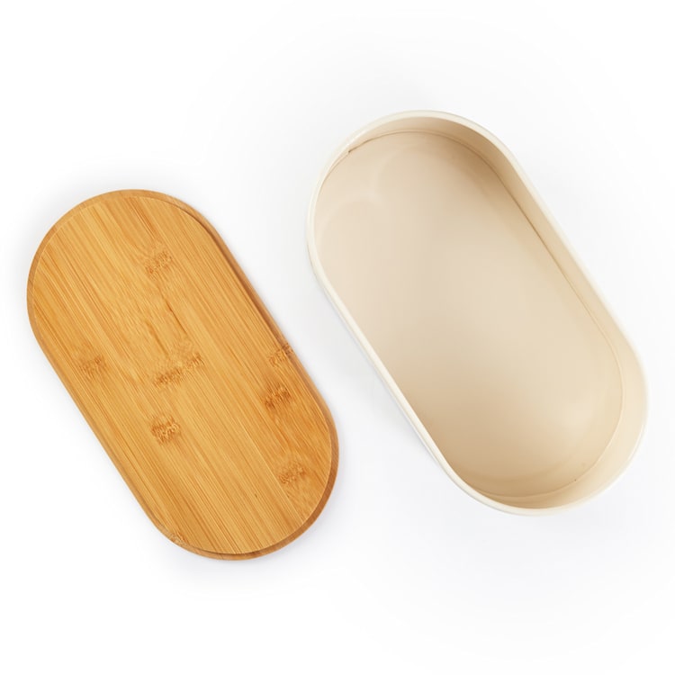 Rök bread box sheet metal bamboo lid 33.5 x 13 x 18 cm (WxHxD) oval Beige