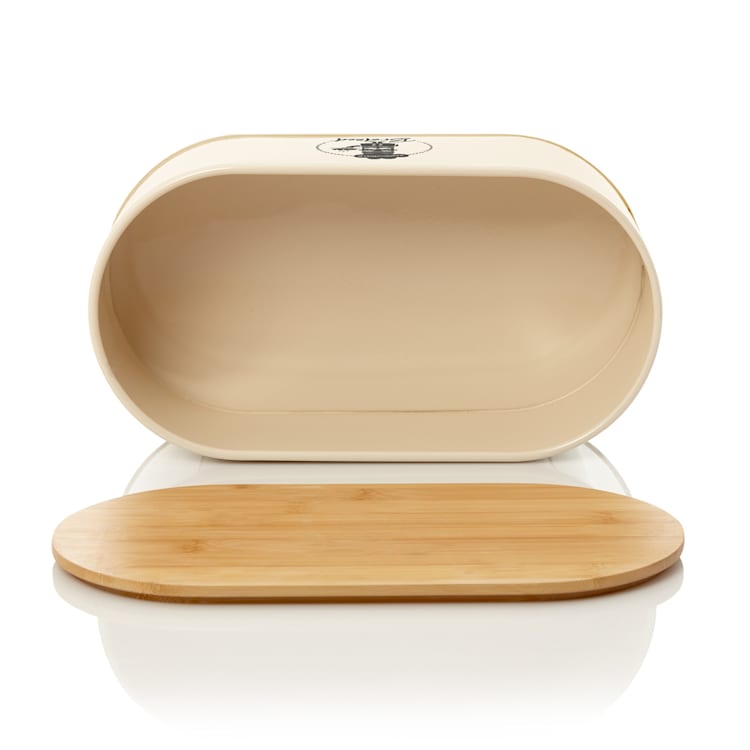 Rök bread box sheet metal bamboo lid 33.5 x 13 x 18 cm (WxHxD) oval Beige
