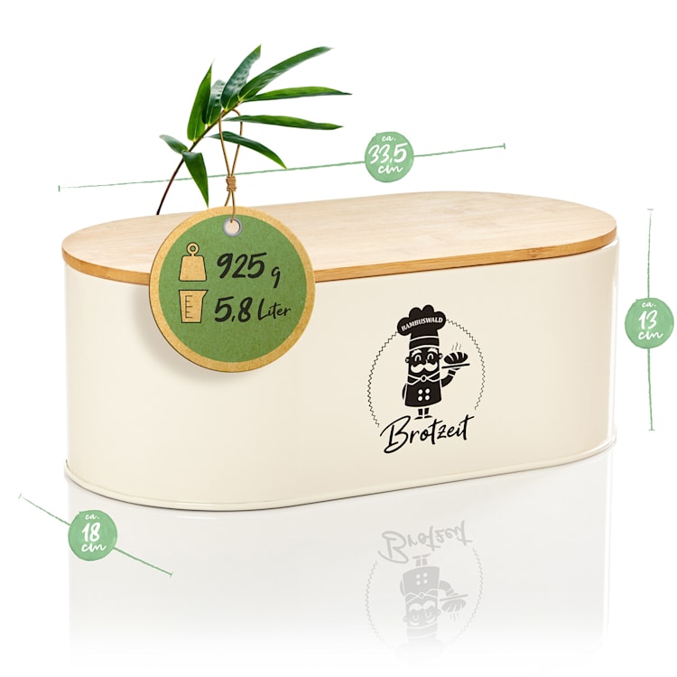 Rök bread box sheet metal bamboo lid 33.5 x 13 x 18 cm (WxHxD) oval Beige