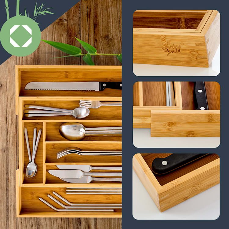 Bestickförvaring 5-7 fack max. 40 x 5 x 35,5 cm bambu
