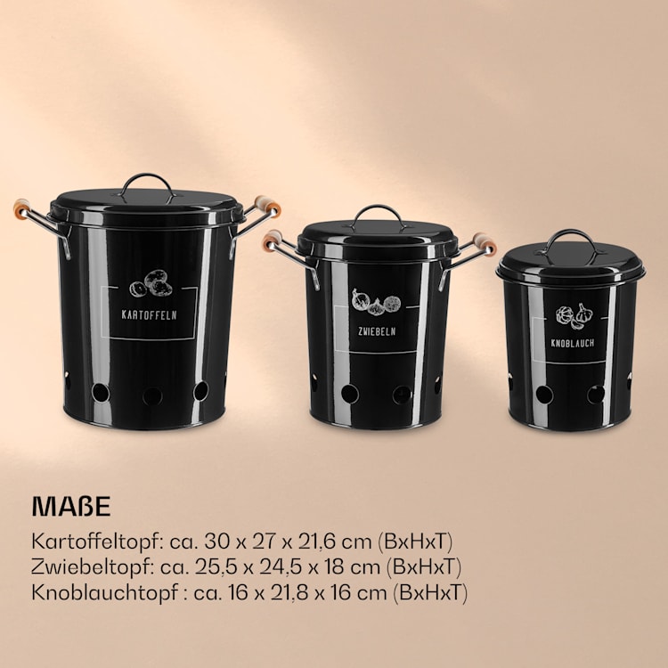 Aufbewahrungstöpfe 3er Set Metallblech Holz rund Deckel 3er-Set | Schwarz