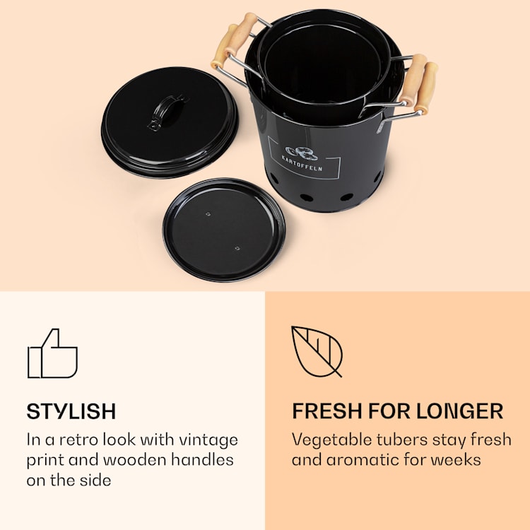 Storage pots set of 3 sheet metal wood round lid 3er-Set | Black