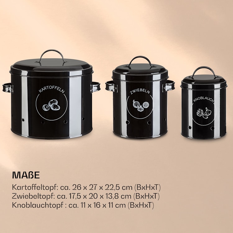 Aufbewahrungstöpfe 3er Set Metallblech rund Deckel 3er-Set | Schwarz