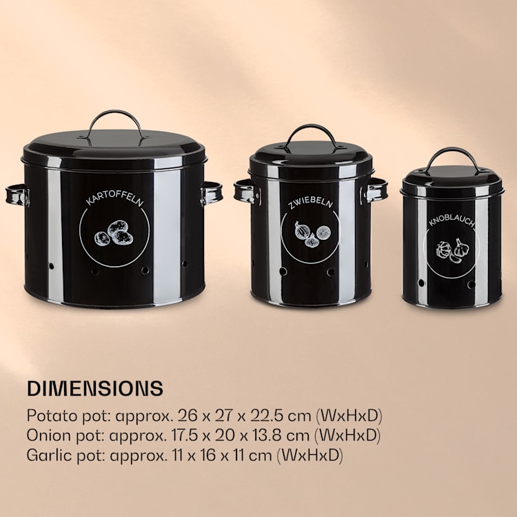 Storage pots set of 3 sheet metal round lid 3er-Set | Black