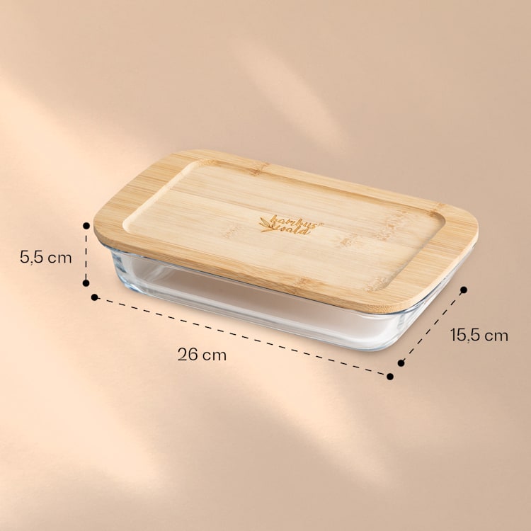 Påläggslåda med lock 1 liter set i 2 delar glas bambu värmebeständig 1000 ml