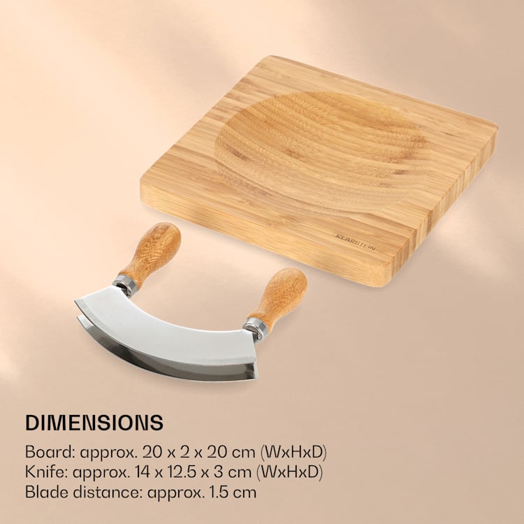 Herb Board incl. Chopping Knife with Two Blades 20 x 2 x 20 cm Bamboo