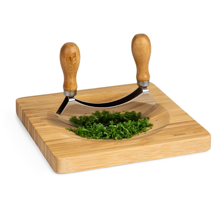 Herb Board incl. Chopping Knife with Two Blades 20 x 2 x 20 cm Bamboo