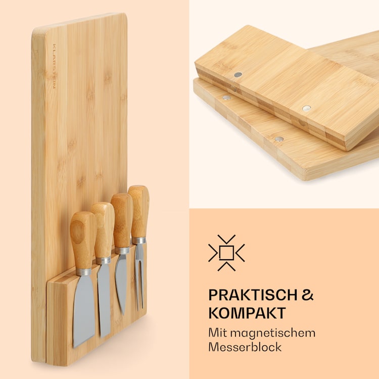Käsebrett mit Messern magnetischer Messerblock Servierplatte Bambus