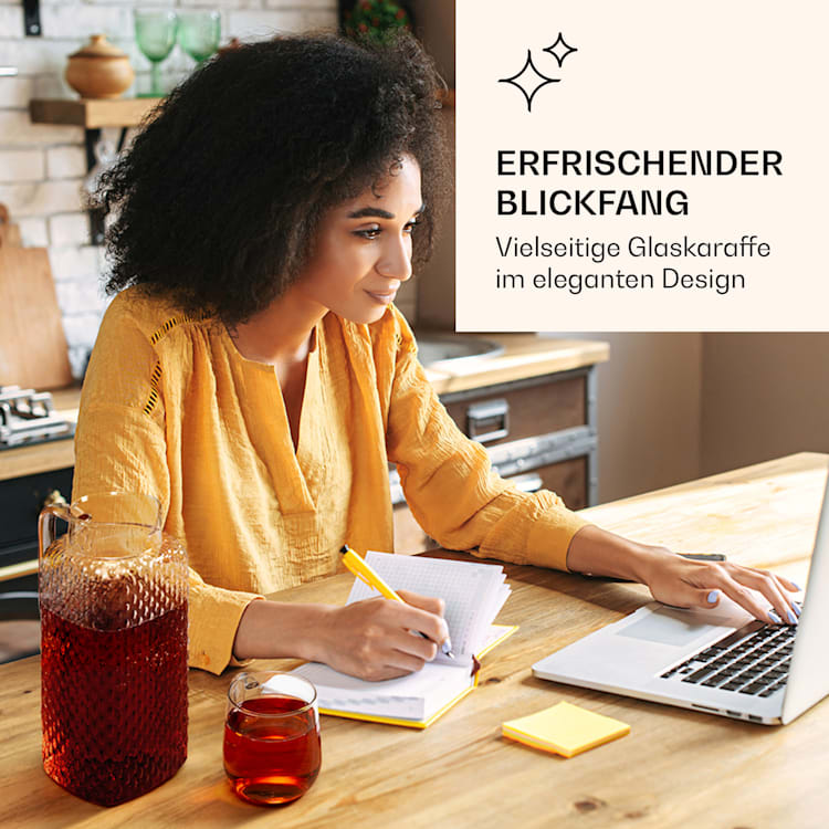 Karaffe Borosilikatglas Bambusdeckel Filteraufsatz Silikonring 1900 ml