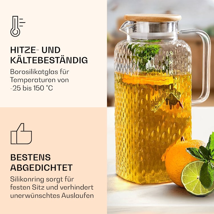 Karaffe Borosilikatglas Bambusdeckel Filteraufsatz Silikonring 1900 ml