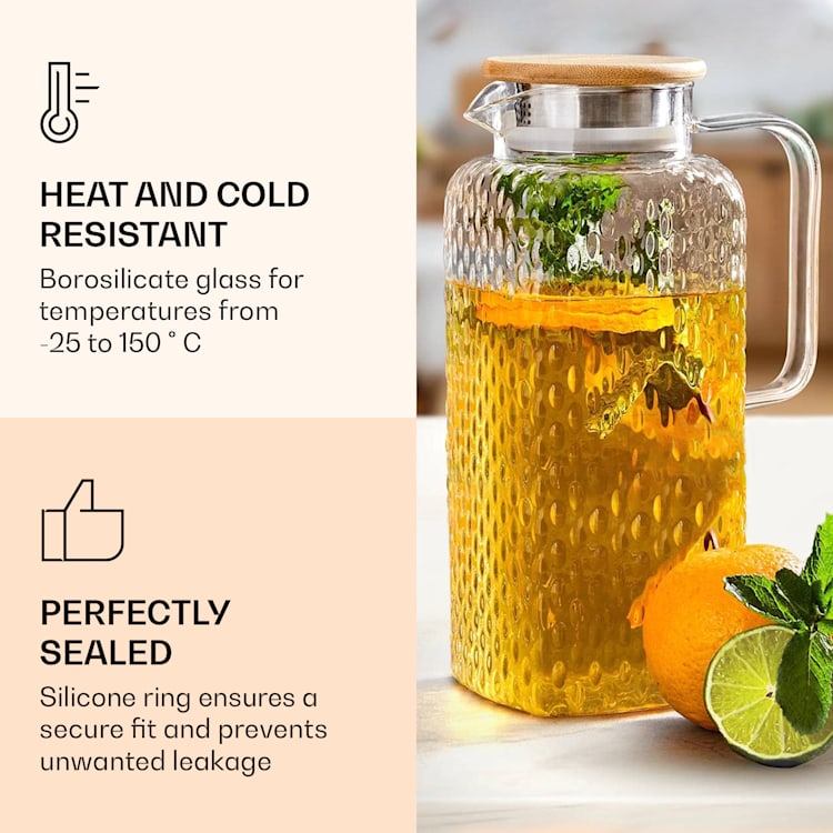 Carafe Borosilicate Glass Bamboo Lid Filter Top Silicone Ring 1900 ml