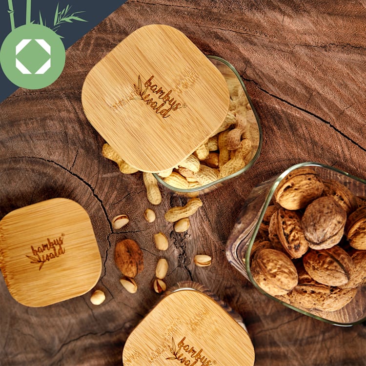 Square jar with bamboo lid airtight with silicone ring 6 x 25 x 6 cm 3 x 500 ml 500 ml