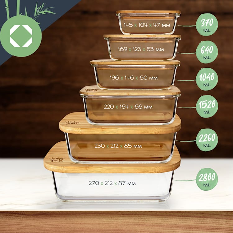 Boîte à beurre en verre avec couvercle en bambou 1520ml, 1040ml, 640ml, 370ml