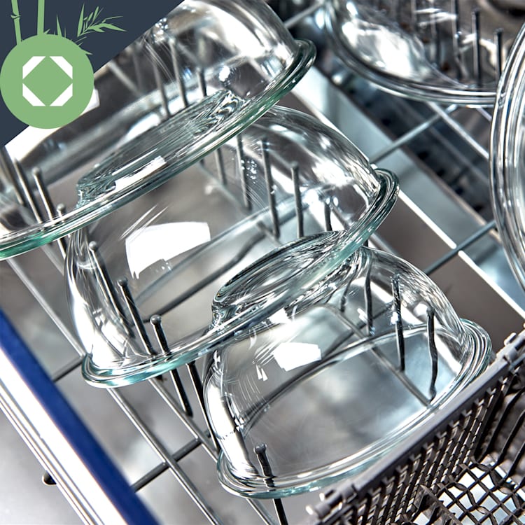Glasschüssel 5er-Set Bambusdeckel verschließbar BPA-frei stapelbar 600 ml / 1000 ml / 1500 ml / 1800 ml