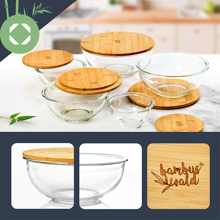 Saladier en verre 465 ml avec couvercle en bambou verrouillable sans BPA taille XS 465 ml