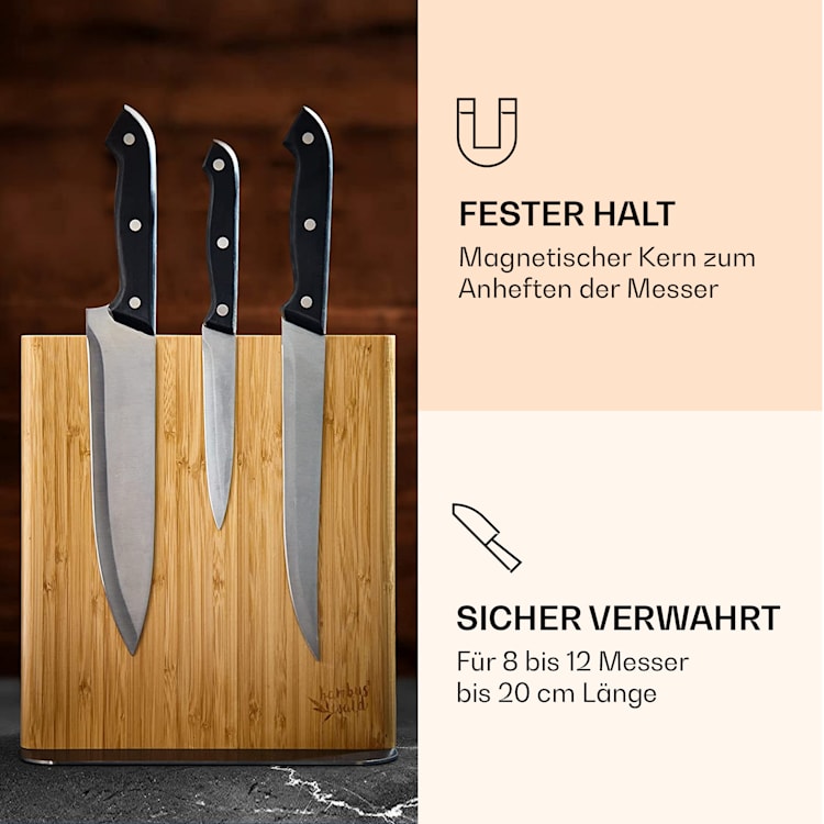 Messerblock gerade, magnetisch, für 8-12 Messer, Bambus, Edelstahl Gerade