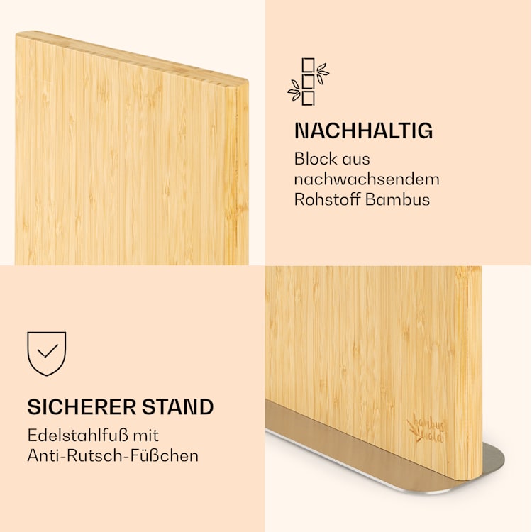 Messerblock gerade, magnetisch, für 8-12 Messer, Bambus, Edelstahl Gerade