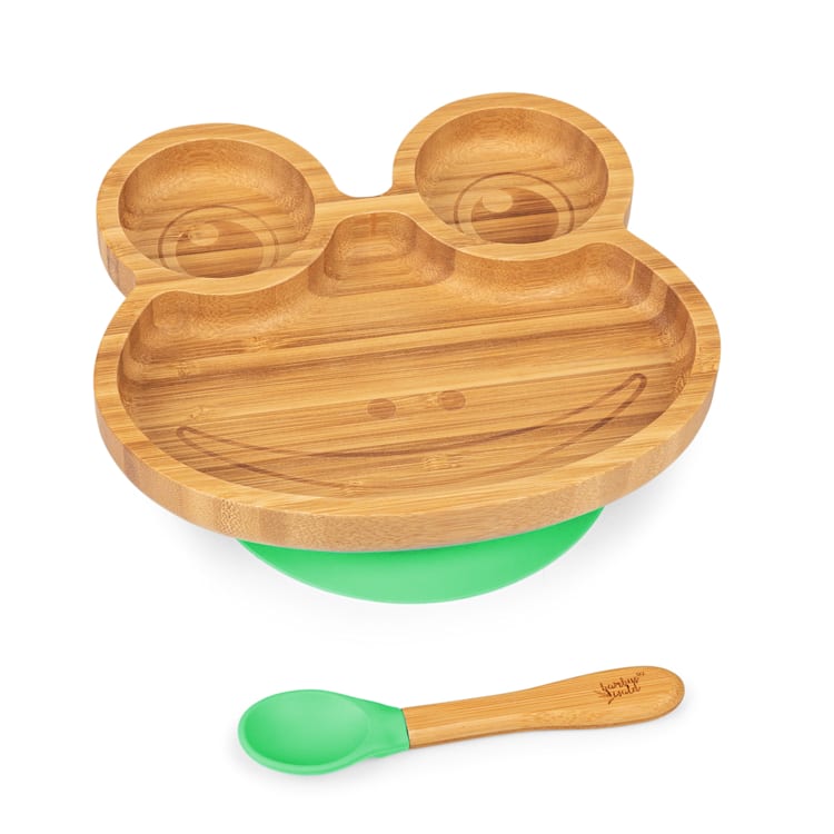 Children's Tableware Bamboo Plate & Spoon 250 ml. incl. Suction Cup 18 x 18 cm frog | Green