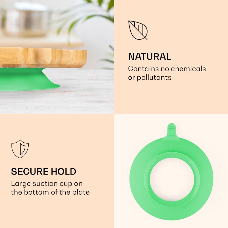 Vaisselle pour enfants assiette en bambou, cuillère 250 ml et ventouse 18 x 18 cm Vert | l'éléphant