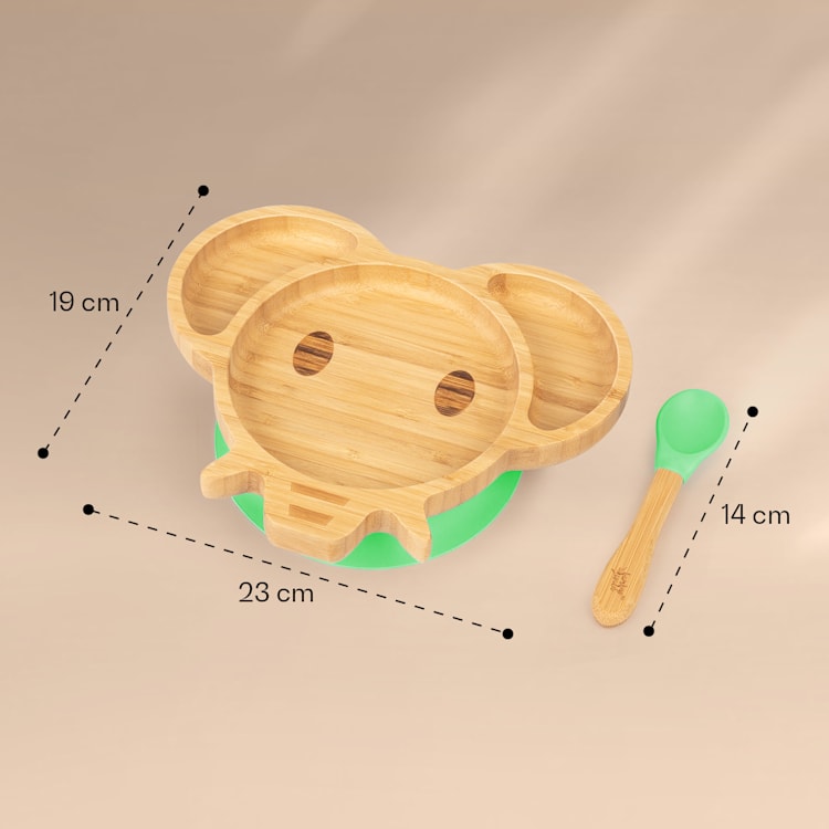 Kindergeschirr Bambusteller & Löffel 250 ml inkl. Saugnapf 18 x 18 cm Elefant | Grün