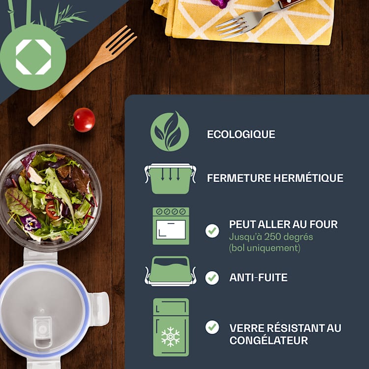 Boîte ronde en verre 950 ml, 620 ml, 400 ml avec couvercle résistant à la congélation et étanche