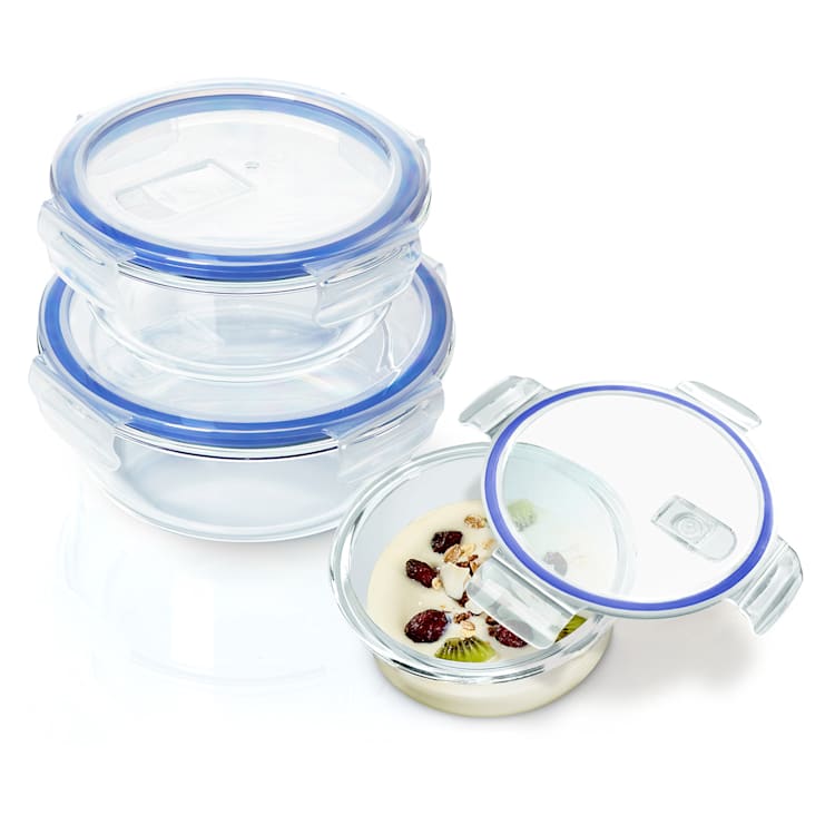 Boîte ronde en verre 950 ml, 620 ml, 400 ml avec couvercle résistant à la congélation et étanche