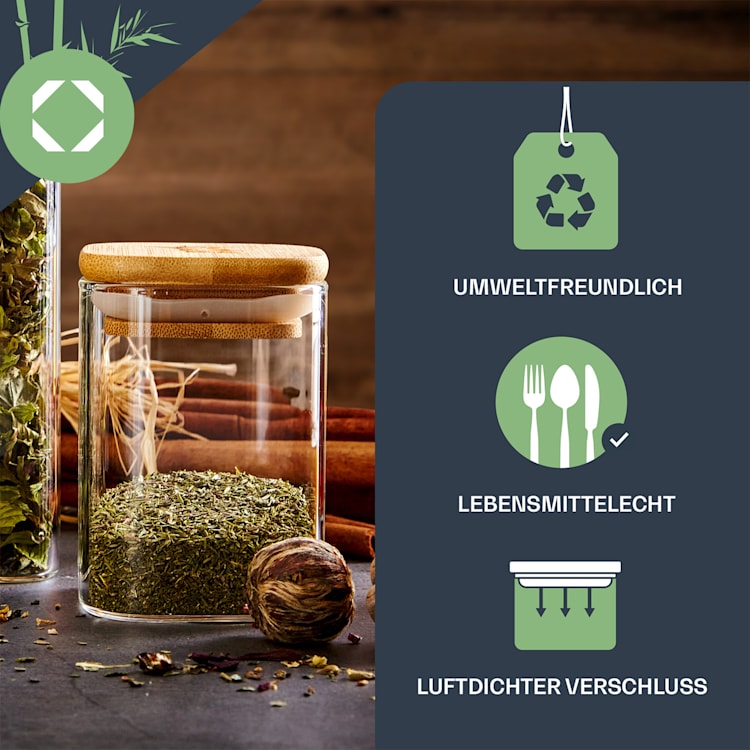 Eckige Gläser Bambusdeckel 10 Stück je 150 ml luftdicht