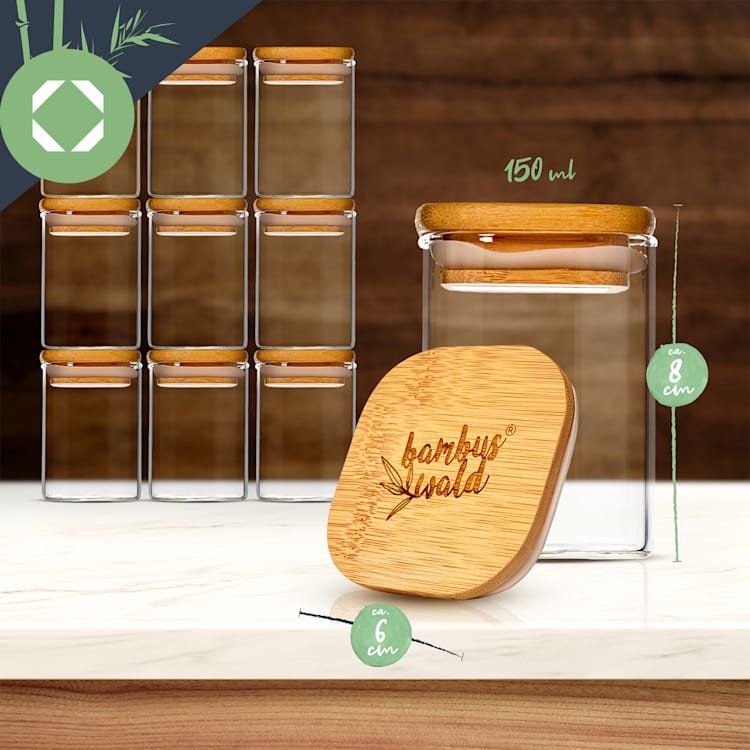 Eckige Gläser Bambusdeckel 10 Stück je 150 ml luftdicht