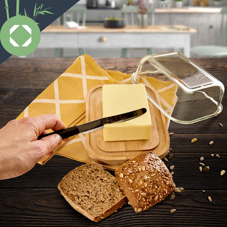 Glas-Butterdose Bambusboden luftdicht geschmacksneutral spülmaschinenfest